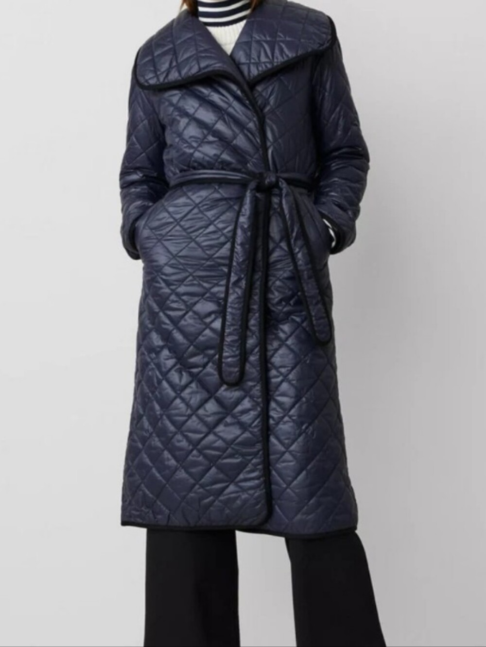 Ann Taylor Quilted Long Puffer Trench Coat Jacket Navy SZ Small Cozy Chic Comfy